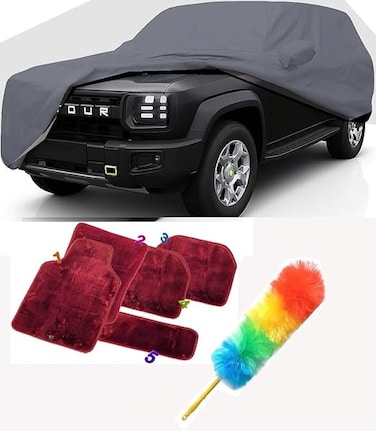 Car Cover for Jetour T2 (2024&ndash;2025) With MAT (Black Color Cover with Maroon Color Mat (Redish Drak))