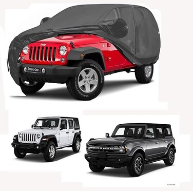 SUV Car Cover Custom Fit Windproof Upgraded &amp; 100% Waterproof. Cover Rain Sun Snow Protector (Fit for Jeep Wrangler 4dr, Ford Bronco 4 Door)