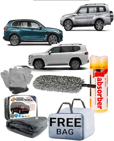 CFT Car Cover SUV Full Car Cover Stretch Soft Car Cover Heat Protection Anti-UV Scratch Resistant Dustproof Universal Fit 5.05-5.35m(198-210 inches) Cleaning Kit (Gloves + Duster + absorber towel)