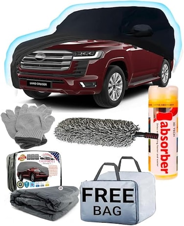 Premium Full Car Cover UV Protection, Dustproof, Scratch Resistant, Windproof with Car Cleaning Kit (Gloves + Duster + absorber towel) LAND CRUISER