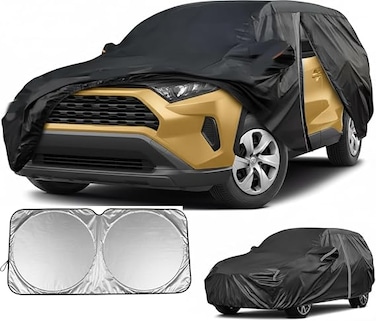 Car Cover Waterproof All Weather for Automobiles, SUV Car Cover for Toyota RAV4 2006-2025, Full Exterior Covers with Door Zipper/Reflective Strip, Outdoor Car Covers Sun Snow Protection-181.3x73x67in