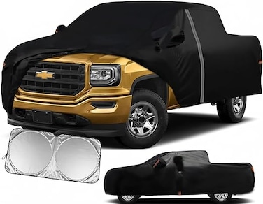 Truck Cover Custom Fit for GMC Sierra/Chevrolet Silverado 1500,All Weather Pickup Truck Cover,Windproof Cover, Snow Rain Dust Cover,Sun UV Protect (L)