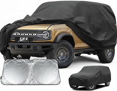 Heavy Duty Car Cover Custom Fit Ford Bronco 4 Door (2020-2025),Waterproof All Weather for Automobiles, Full Exterior Covers Sun Rain UV Protection with Zipper Door. With Sundsheild