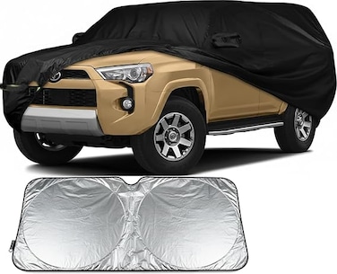 Waterproof Car Cover Compatible with Toyota 4Runner 2002-2020 2021 2022 2023, 210T Car Covers with Zipper Door Reflective Strips Lock for Snow Rain Sun Dust Protection with sundsheild