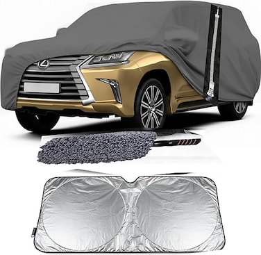 Waterproof Car Cover Replace for 2008-2025 Lexus LX/Toyota Land Cruiser Car Cover, 6 Layers All Weather Car Covers with Zipper Door &amp; Windproof Bands for Snow Rain With Cleaning Duster and Sunsheild