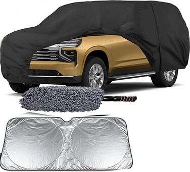 Waterproof Car Cover Compatible with 2007-2025 Chevy Tahoe/Cadillac Escalade/GMC Yukon,10 Layers All Weather Car Covers with Inner Cotton and Windproof Bands, Zipper Door for Snow Rain Protection