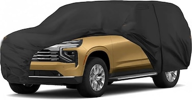 Waterproof Car Cover Compatible with 2007-2025 Chevy Tahoe/Cadillac Escalade/GMC Yukon,10 Layers All Weather Car Covers with Inner Cotton and Windproof Bands, Zipper Door for Snow Rain Protection