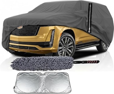 Waterproof Car Cover for 2007-2024 GMC Yukon XL, Custom-Fit, Large SUV With Driver Door Zipper and Cleaning Duster with SunSheild