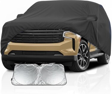 Waterproof Car Cover for Chevrolet Tahoe, GMC Yukon &amp; Cadillac Escalade (2007-2025), 6-Layer, Non-Abrasive, Scratch-Resistant, All Weather Sun UV, Rain, Snow, Hail, Dust Protection With sunsheild