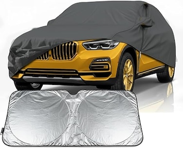 All Weather Waterproof Car Cover for 2007-2025 BMW X5 Car Cover &amp; BMW X6 Car Cover, 6-Layer Dust Snow Hail Rain Storm Bird Dropping Sun UV Protection, All-Weather, Driver Door Zipper With SunShield