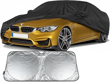 Waterproof Car Cover Compatible with BMW 4 Series M4 428i 430i 435i 440i 2014-2023, 210T 6 Layers All Weather Car Covers with Zipper Door for Snow Rain Dust Hail Protection with Sund sheild
