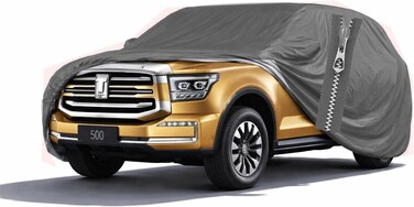 Car Cover for 2005-2026 GWM Tank 500. Waterproof Custom-fit All Weather Sun Rain Snow Dust Protection G-Class Full Car Cover with Zipper Door and Cotton Lining-Gray