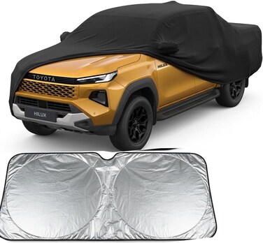 MultiLayer Waterproof Car Cover for Toyota Hilux 2008-2024 Double Cab Truck, 210T, Windproof, All Weather, Door Zipper, Up to 6.46m L, Sun Rain UV Protect with Sunscreen sheild