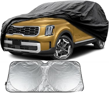 Upgrade Car Cover Custom Fit for Kia Telluride 2020-2025, Waterproof All Weather for Automobiles, Full Exterior Cover Rain Snow Sun Protector Indoor Outdoor Car Cover with sunscreen sheild