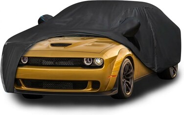 Car Cover for 2008-2024 Dodge Challenger, Custom-fit All Weather Sun Rain UV Dust Snow Protection Outdoor Challenger Full Car Cover with Door Zipper and Cotton Lining-Gray
