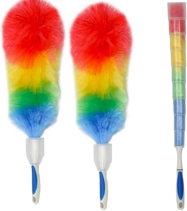 Feather Duster 62cm Washable Duster with Plastic Protective Shell Retractable and Bendable Duster Color Chicken Dust Removal Household Car Microfiber Duster PACK OF 2