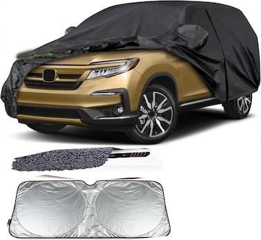 Waterproof Car Covers Replace for 2009-2024 Honda Pilot, 6 Layers All Weather Custom-fit Car Cover with Zipper Door &amp; Windproof Bands for Snow Rain Dust Hail Duster &amp; Sunscreen