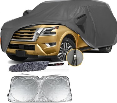 Car Cover for 2004-2025 Nissan Armada/Infiniti QX80, Waterproof Custom-fit All Weather Sun Rain UV Dust Snow Protection Outdoor Full Car Cover with Door Zipper With Sunscreen &amp; Duster