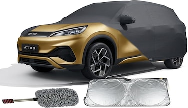 Car Body Cover for BYD Song Plus and BYD Atto 3 All Weather Protection Waterproof UV Resistant Dustproof Windproof for Outdoor and Indoor With Sunshield and Cleaning Duster