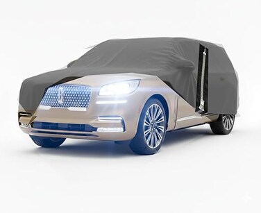 Car Cover for Lincoln Aviator 210D-PU Outdoor Full Car Cover All Weather with Door Zipper for Waterproof Windproof Sun Rain Snow Protection