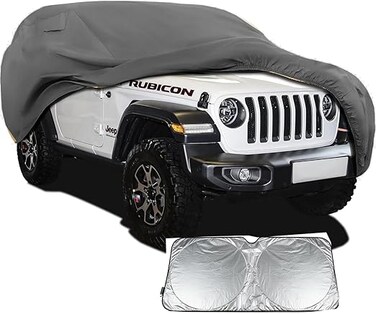 Heavy Duty Outdoor Car Cover Custom Fit for Jeep Wrangler 2 Door, Windproof All Weather Waterproof Sun Rain UV Dust Snow Protection Outdoor Car Covers with sunscreen shield
