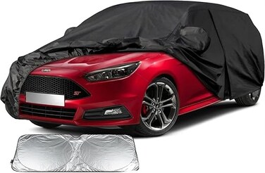 6 Layers Car Cover Waterproof All Weather for Automobiles, Outdoor Full Cover Rain Sun UV Protection with Zipper Cotton, Universal Fit for Hatchback (Up to 177") with sunscreen shield