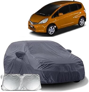 Grey Car Body Cover for Honda Jazz(Triple Stitched,Mirror Pockets,UV Resistant,Dustproof)(Models-2009, 2010, 2011, 2012, 2013, 2014) with screen shield