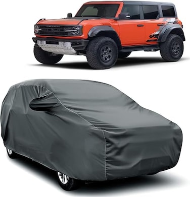 Full Car Cover for Jeep Wrangler &amp; Ford Raptor - UV Protection, Snow &amp; Rainproof Outdoor Shield - Breathable Scratch Resistant Fabric with Reflective Strips &amp; Storage Bag - All Season Fit