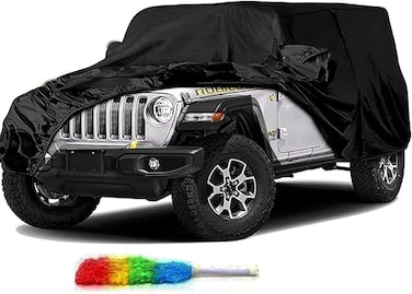 WranglerJK Car Covers, Layers, All Weather, Wrangler JL Car Cover with Zipper Door &amp; Windproof Bands for Snow Rain Dust Hail UV Protection 4 Door Wrangler JK JL YJ TJ Cover cleaning duster