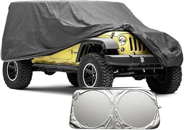Premium SUV Car Cover Fit for Jeep Wrangler JK JL YJ TJ 2 Door 2007-2024 Outdoor Waterproof Sun Rain Dust Wind Snow Protection Gray (Jeep Wrangler JK/JL/YJ/TJ 2-door models) With sunscreen shield