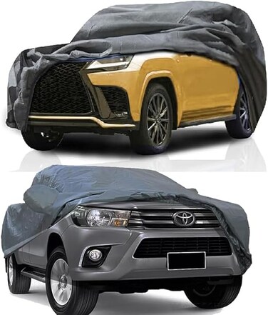 Premium MultiLayer Waterproof Car Cover for Toyota Hilux 2008-2024 Double Cab Truck, 210T, Windproof, All Weather, Door Zipper, Up to 6.46m L, Sun Rain UV Protect with sunscreen shield