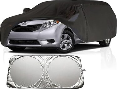 Waterproof Minivan Car Cover for Toyota Sienna 1997-2025, All Weather Full Outdoor Cover with Zipper Door Cotton Lining Sun Rain Snow Dust Protection with sunscreen shield