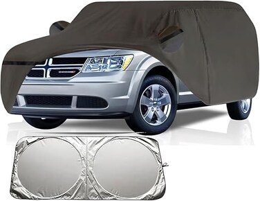 TDodge Car Cover Custom Fit for Dodge Journey 2008-2019, Waterproof All Weather Full ExteriorOutdoor Cover with Zipper Door Cotton Lining Sun Rain Snow Dust Protection with sunscreen shield