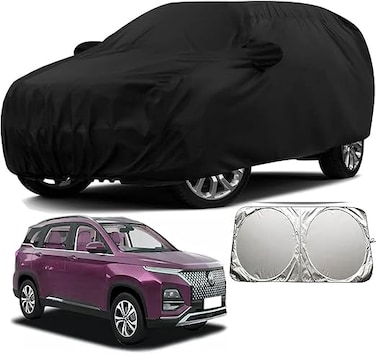 100% Waterproof Car Body Cover Compatible with Mirror &amp; Antenna Pockets for MG Hector Plus (Heavy Duty, Full Sized, Black)