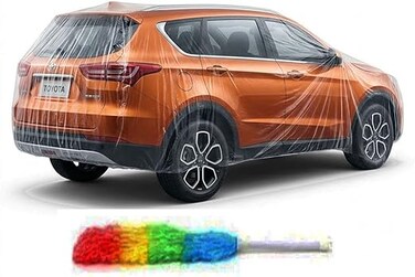 Disposable Car Cover, Car Cover Outdoor Dust Rain Snow Proof Protection Temporary Disposable (One piece of sale 1PC) with cleaning duster
