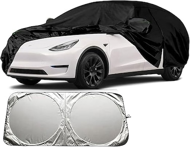 Compatible for 2020,2021,2022,2023,2024,2025 Tesla Model Y Accessories All-Weather Waterproof UV Resistant Anti Hail Car Cover with sunscreen sheild