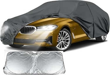 Waterproof Car Cover Replace for BMW 5 Series 2007-2025, 210T 6 Layers All Weather with Zipper Door for Snow Rain Dust Hail Protection(528i 530i 530e 535i 535d 540i 550i M550i M550) &amp; sunscreen sheild