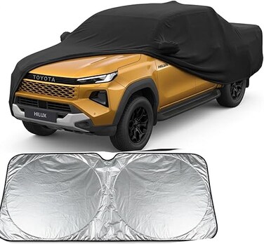 MultiLayer Waterproof Car Cover for Toyota Hilux 2008-2024 Double Cab Truck, 210T, Windproof, All Weather, Door Zipper, Up to 6.46m L, Sun Rain UV Protect with Sunscreen sheild