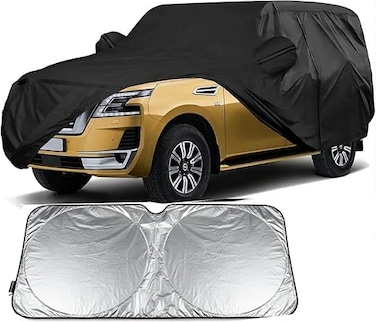 All Weather Protection Car Cover for Nissan Patrol (2004-2024), Waterproof Coating with Reflectors, Soft Interior Lint Layer and Zipper (SUV, New N/P : 212 x 78 x 70) with Sunscreen sheild