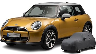 Car Cover for 2014-2025 Mini Cooper 4 Door, Waterproof Custom-fit All Weather Sun Rain UV Dust Snow Protection Outdoor Full Car Cover with Door Zipper and Cotton Lining-Grey