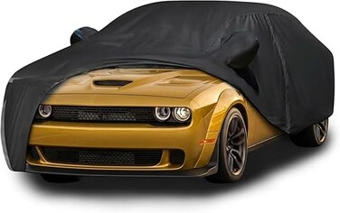 Car Cover for 2008-2024 Dodge Challenger, Custom-fit All Weather Sun Rain UV Dust Snow Protection Outdoor Challenger Full Car Cover with Door Zipper and Cotton Lining-Gray
