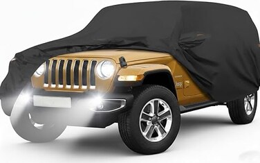 3 layer Car Cover Custom Fit for Jeep Wrangler 4 Door/Unlimited 4 Door JK JL, Waterproof All Weather for Automobiles, Outdoor Driver Trunk Door Zipper Rain Sun Storm Sun UV Protection.