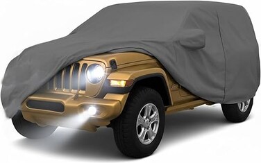 Layer Luxury Car Cover for Jeep Wrangler 2-Door JK JL (2007&ndash;2025) &ndash; Waterproof, Windproof, UV Protection &ndash; All-Weather Indoor Outdoor Fit with Zipper Access &amp; Tie-Down Straps