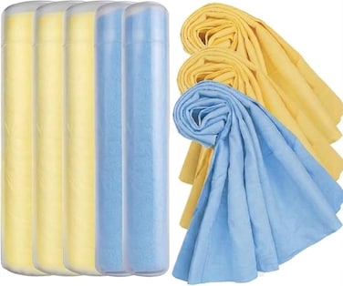 Premium Chamois Drying Cloth Car Drying Towel 26" x 15" Super Absorbent Fast Drying Chamois Environmental and Durable Car Wash Cloth Accessory - Yellow and blue 5 count