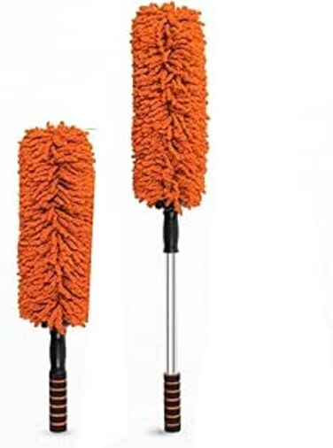 Duster Microfiber Feather Duster with Extendable Pole, 19.69 inches to 31.50 inches Long Cobweb Duster for Cleaning, Bendable Head, Non-Scratch, Washable Duster for Ceiling, Fan, Furniture 2 PACK