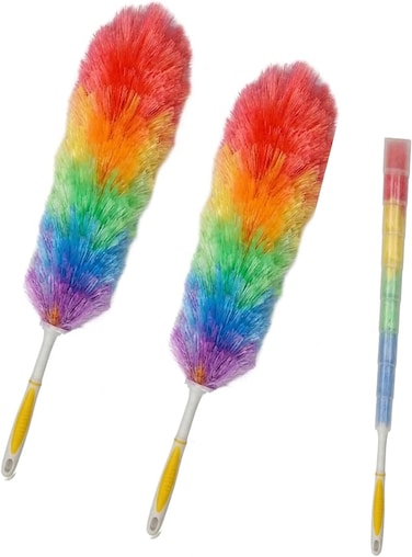 Essentials Multipurpose Static Duster Soft Rainbow Plastic Easy Clean Multicolor Cobweb Cleaner Feather Tool Electrostatic Power Dusting Brush For Appliances Furniture Computer Cars Home 2 pack