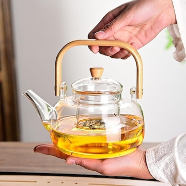 Glass Tea Pot for Stovetop Safe, Clear Glass Tea Kettle with Infuser