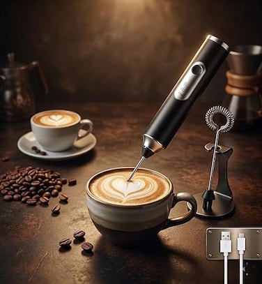 Rechargeable Electric Foam Maker, Milk Frother Handheld Foam Maker, Drink Mixer with Stainless whisks 3 Speed Adjustable Foam Maker Blender for Cappuccino