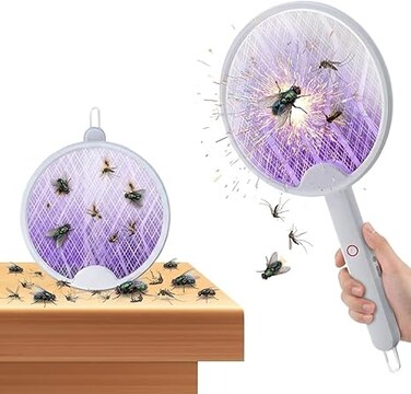 Electric Fly Swatter Racket, 2400mAh Mosquito Zapper with 3-Layer Safety Mesh, Foldable Fly Zapper Racket, Large Surface for Indoor and Outdoor Use