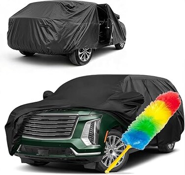 Custom Fit Car Cover for 2021-2025 Cadillac Escalade ESV, 10 Layers All Weather Waterproof SUV Car Covers with Zipper Door, Windproof Bands, for Snow Rain Dust Hail Cover Sun UV Protection